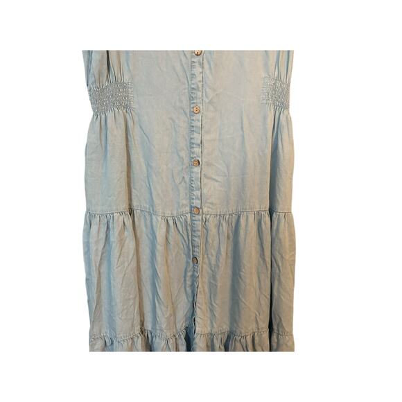 Hayden Dress Button Front Side Smocked Denim 1XL Tencel Layered Prarie Boho - Picture 6 of 12